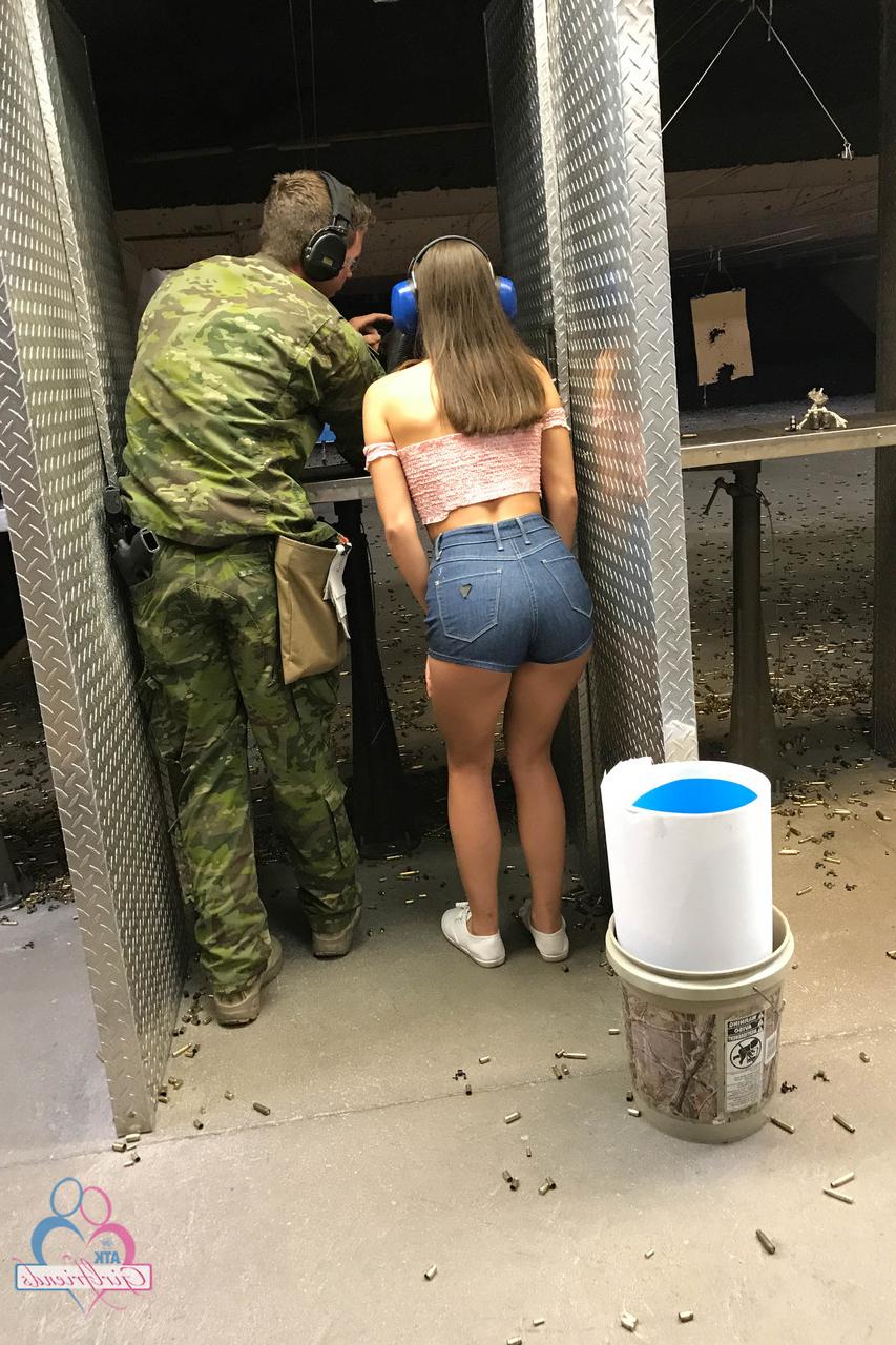 20P Petite babe Lana Rhoades flaunts her hot legs in booty shorts in the armory