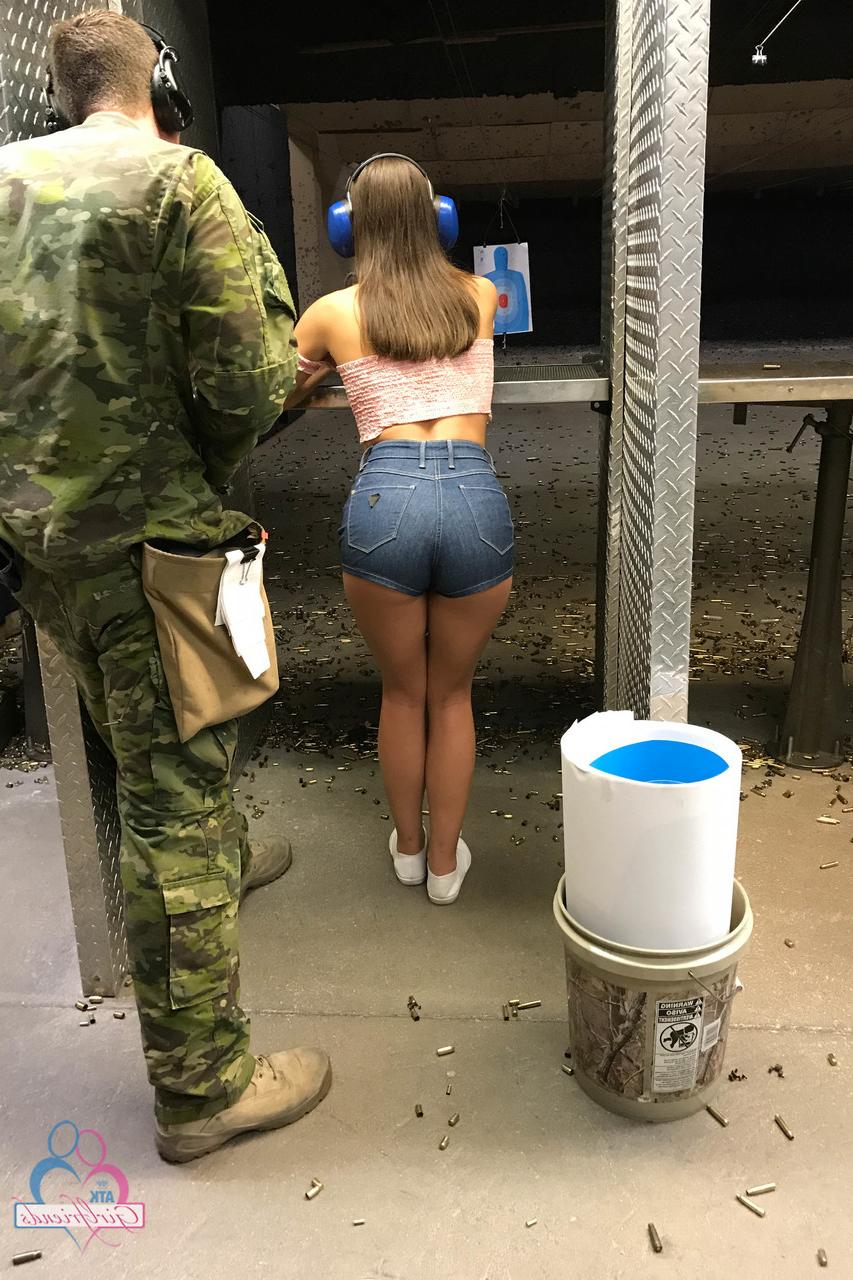 20P Petite babe Lana Rhoades flaunts her hot legs in booty shorts in the armory