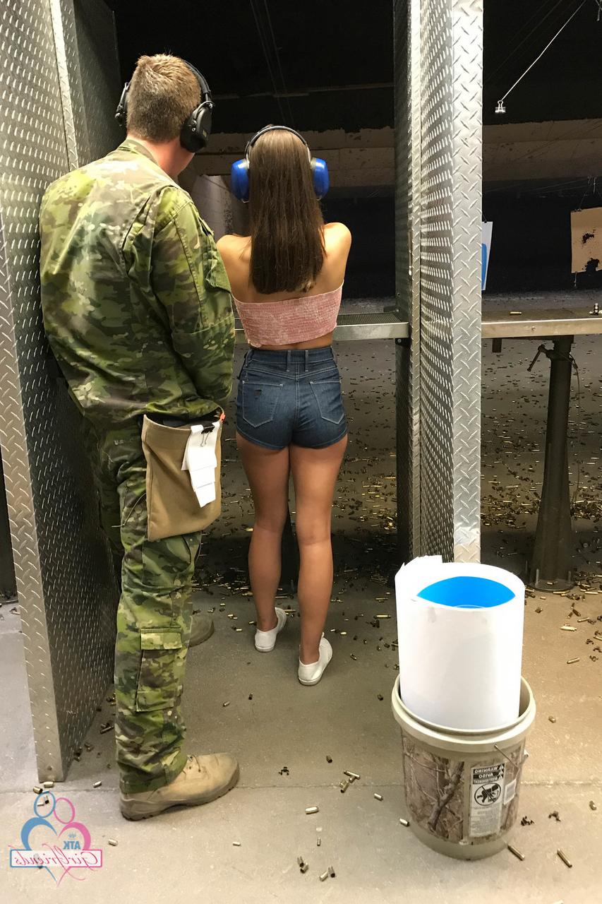 20P Petite babe Lana Rhoades flaunts her hot legs in booty shorts in the armory