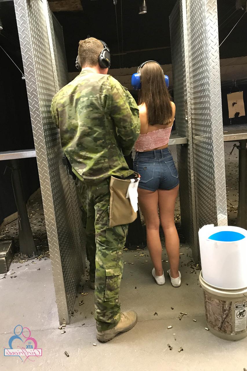 20P Petite babe Lana Rhoades flaunts her hot legs in booty shorts in the armory