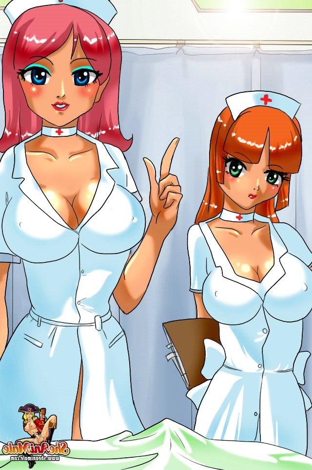 12P Enfermeiras travestis excitadas sopram e fodem seu paciente em um trio quente de desenho animado