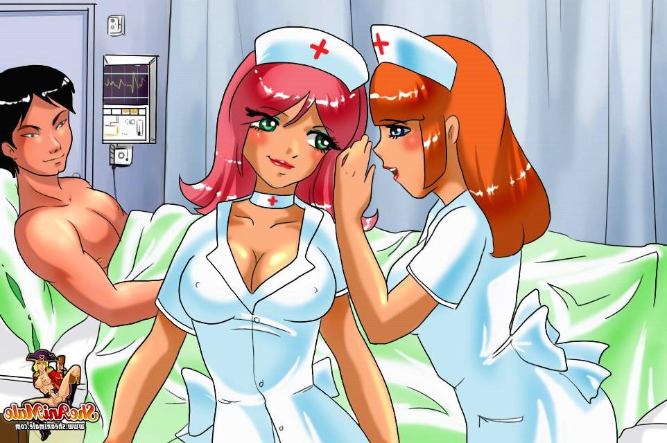 12P Enfermeiras travestis excitadas sopram e fodem seu paciente em um trio quente de desenho animado