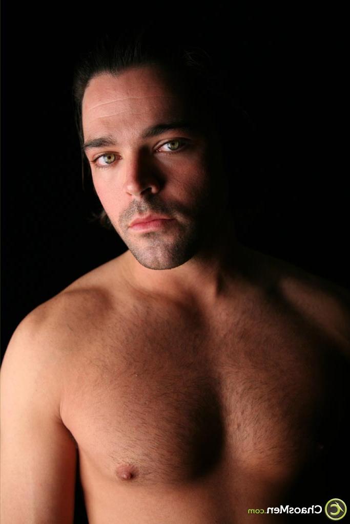 20P Muscular dude Drake shows off his big uncut cock and his big balls