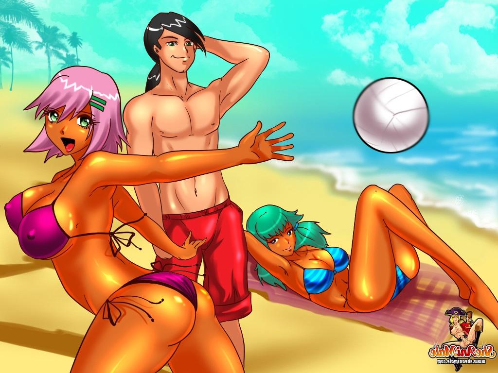 12P Shemale genie gets involved in an anime orgy with a dude & transsexual babes