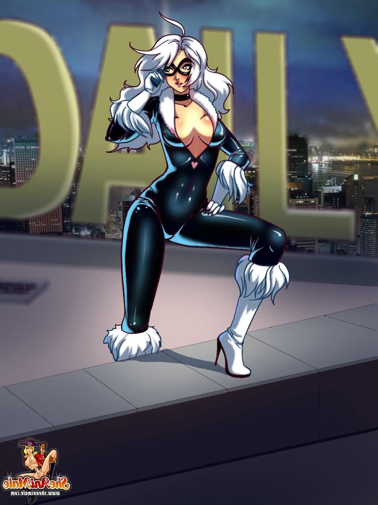 12P Shemale Catwoman avec une grosse bite baise une bête noire dans le cul