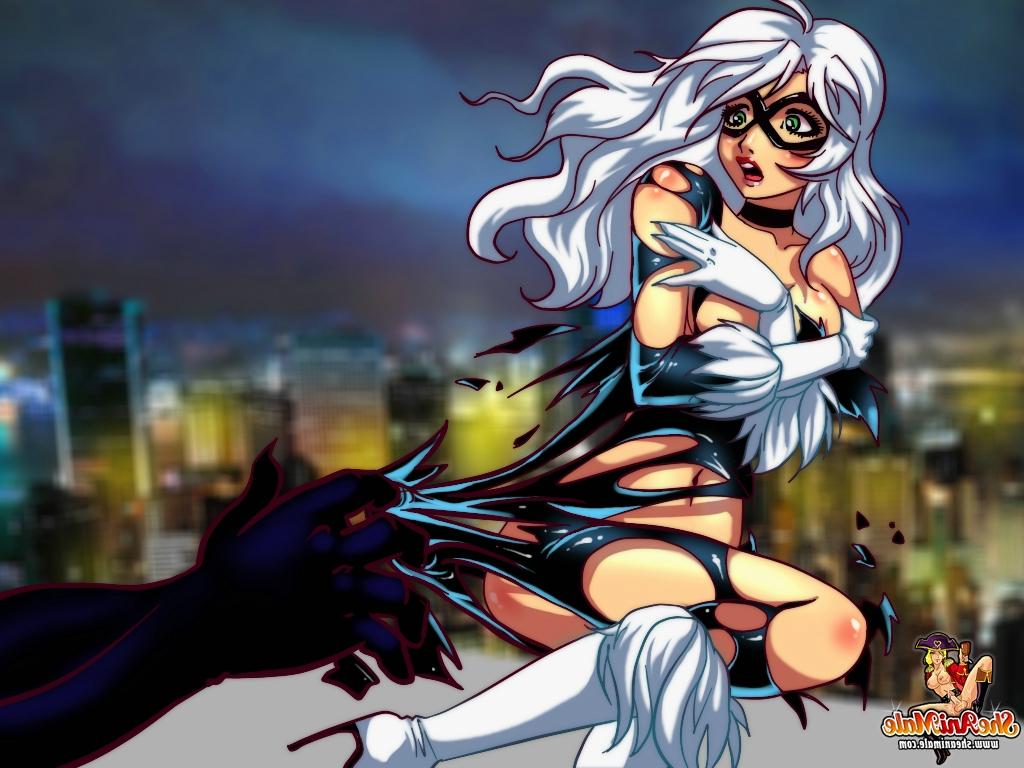 12P Shemale Catwoman avec une grosse bite baise une bête noire dans le cul