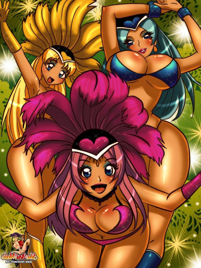 12P Bailarinas transexuales de anime con pollas enormes follan en grupo a un chico y se corren sobre él