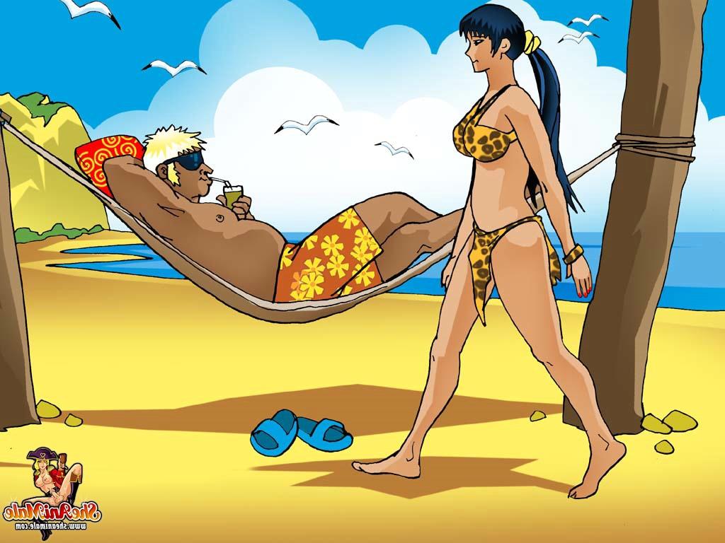12P Travesti gostosa sopra e fode a vara de um turista em uma cena de anime na praia