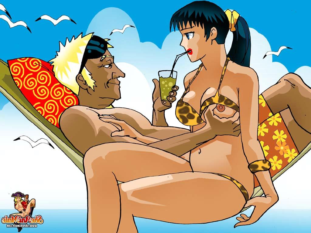 12P Travesti gostosa sopra e fode a vara de um turista em uma cena de anime na praia