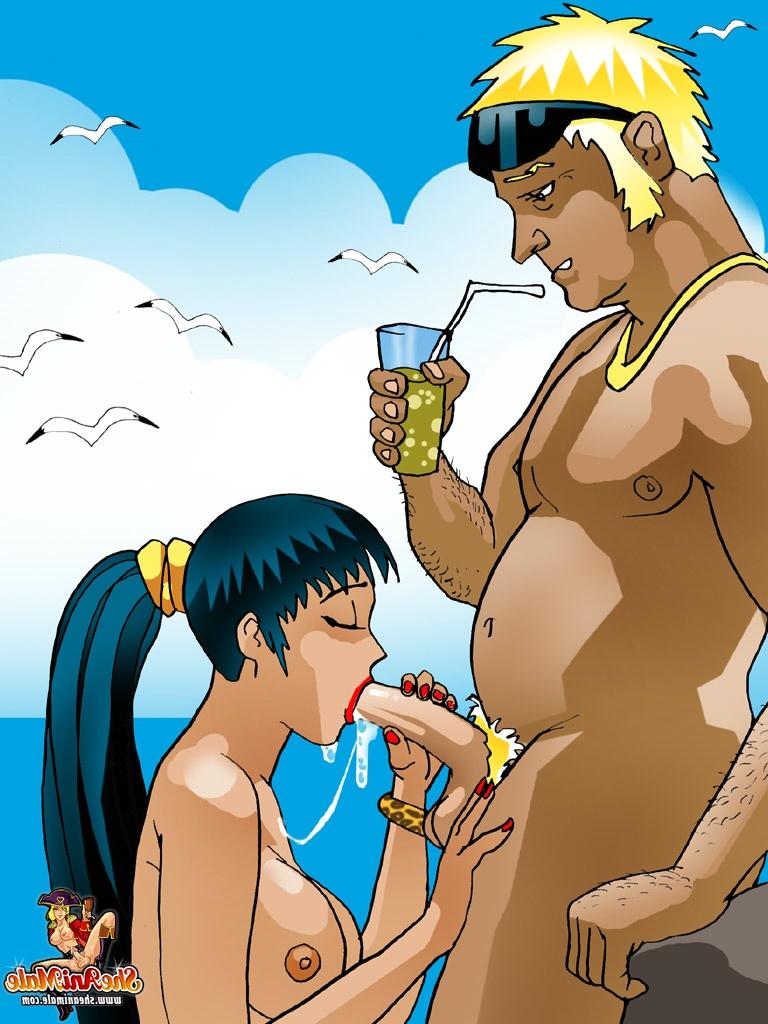 12P Travesti gostosa sopra e fode a vara de um turista em uma cena de anime na praia