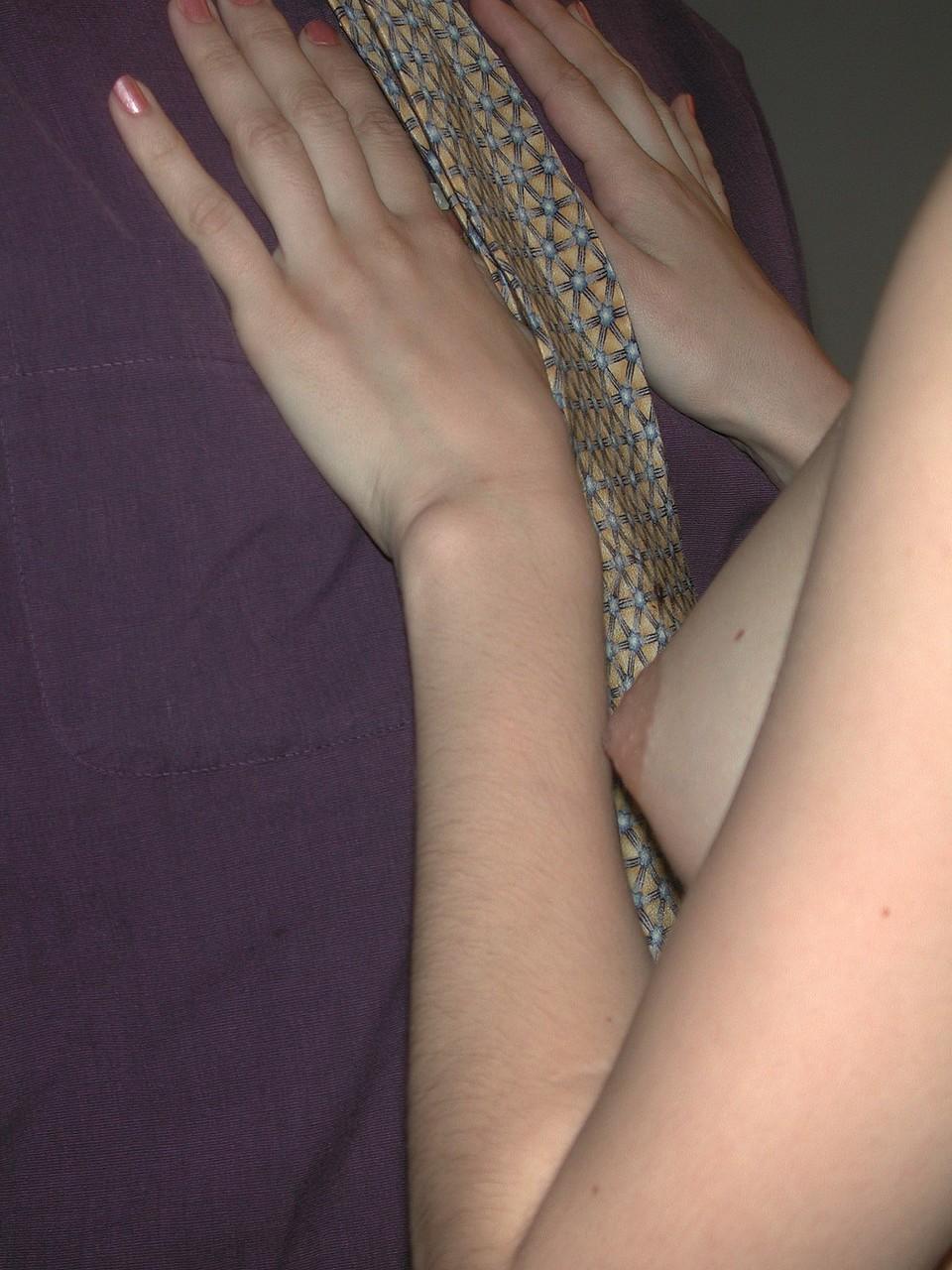 20P Short haired teen in fishnets Roxanne gets her body messy with an older nerd
