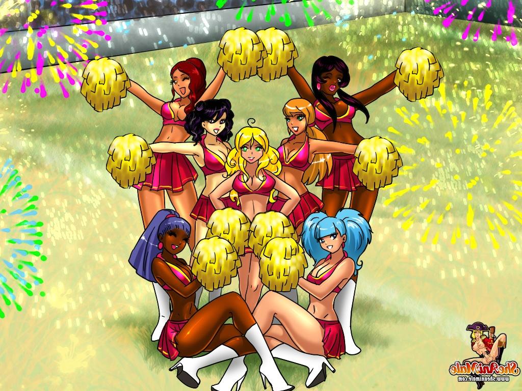 12P Travestis líderes de torcida de anime fodem um jovem com tesão no vestiário