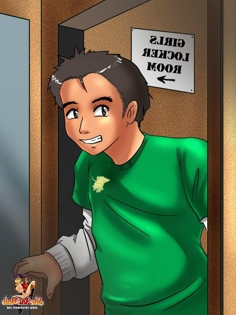 12P Travestis líderes de torcida de anime fodem um jovem com tesão no vestiário