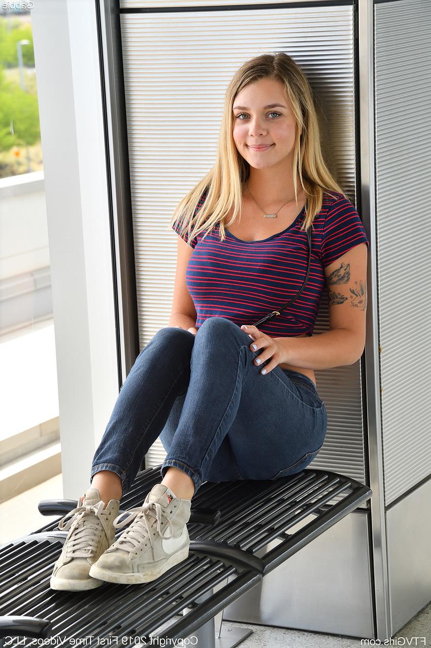 20P Innocent looking amateur Gabbie in some outdoor public teasing action