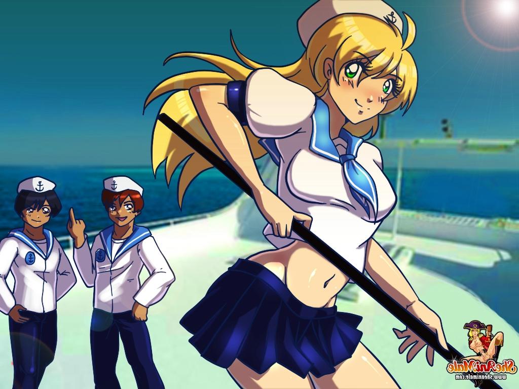 12P Oficiais da marinha travestis de anime fazendo um trio anal selvagem com o capitão