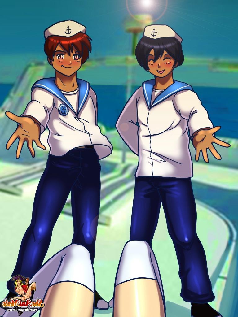 12P Oficiais da marinha travestis de anime fazendo um trio anal selvagem com o capitão