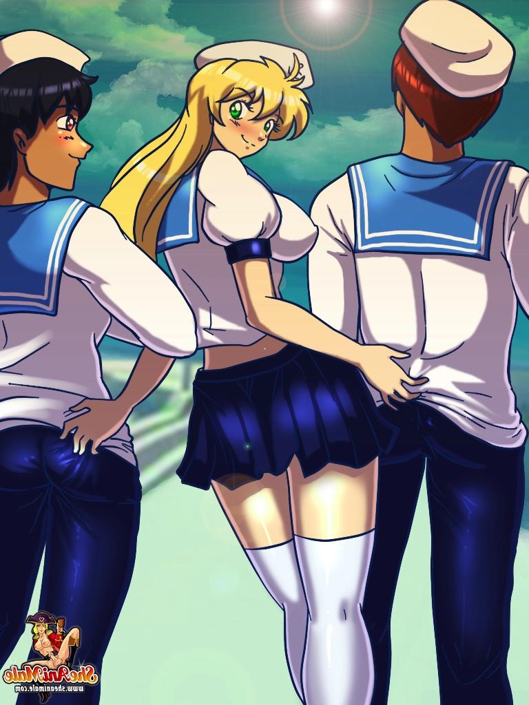 12P Oficiais da marinha travestis de anime fazendo um trio anal selvagem com o capitão