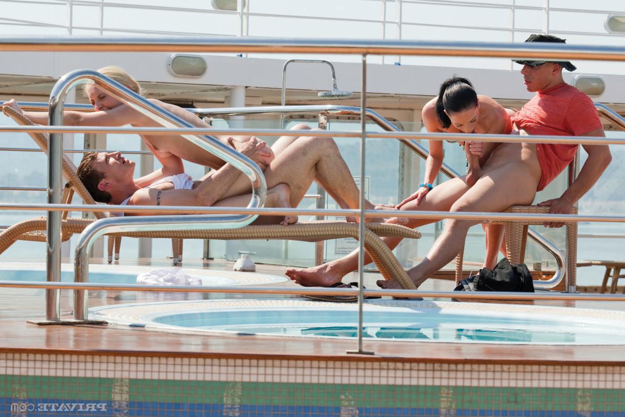 16P Pornstars Nataly Von and Aliz get double fucked on top deck of cruise ship