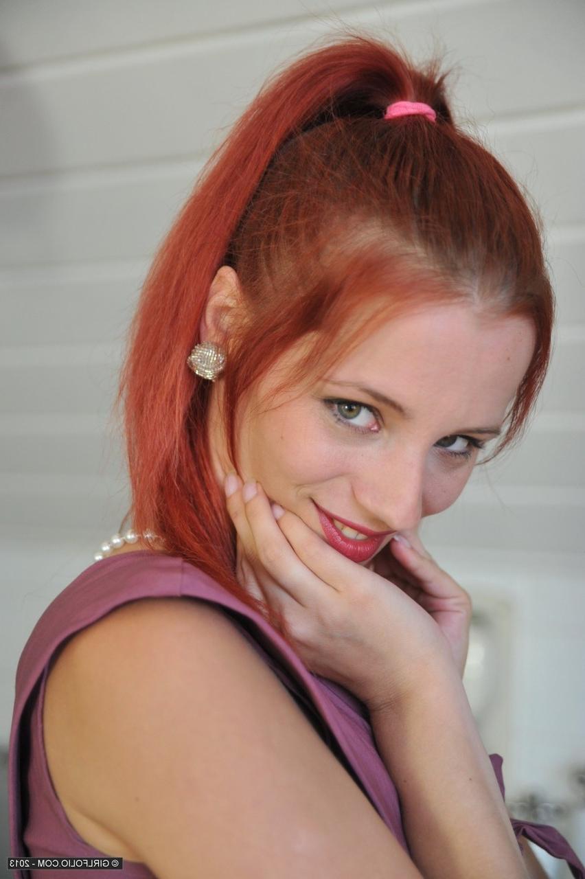 12P Beautiful redhead Ariel flashes panty upskirt at the sink & soaps her hot ass
