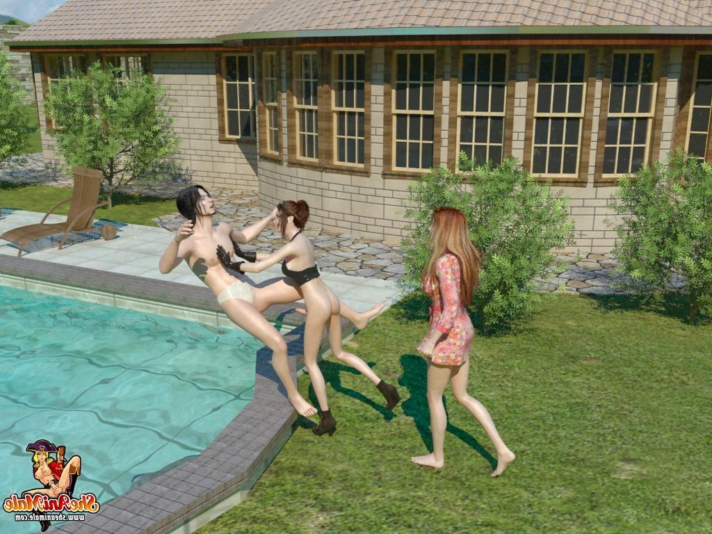 20P Animierte Ladyboys mit hypnotisierenden Brüsten ficken einen geilen Kerl im Pool