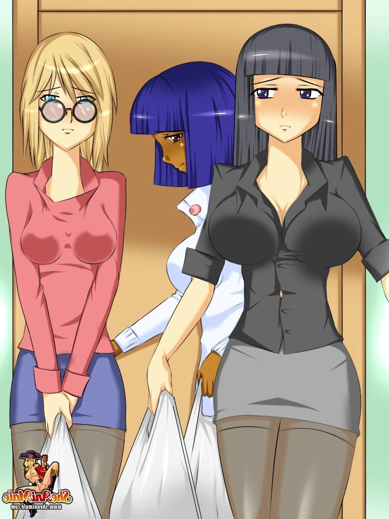 12P Chicas universitarias transexuales de anime se follan las grandes tetas y el culo de cada una en un trío