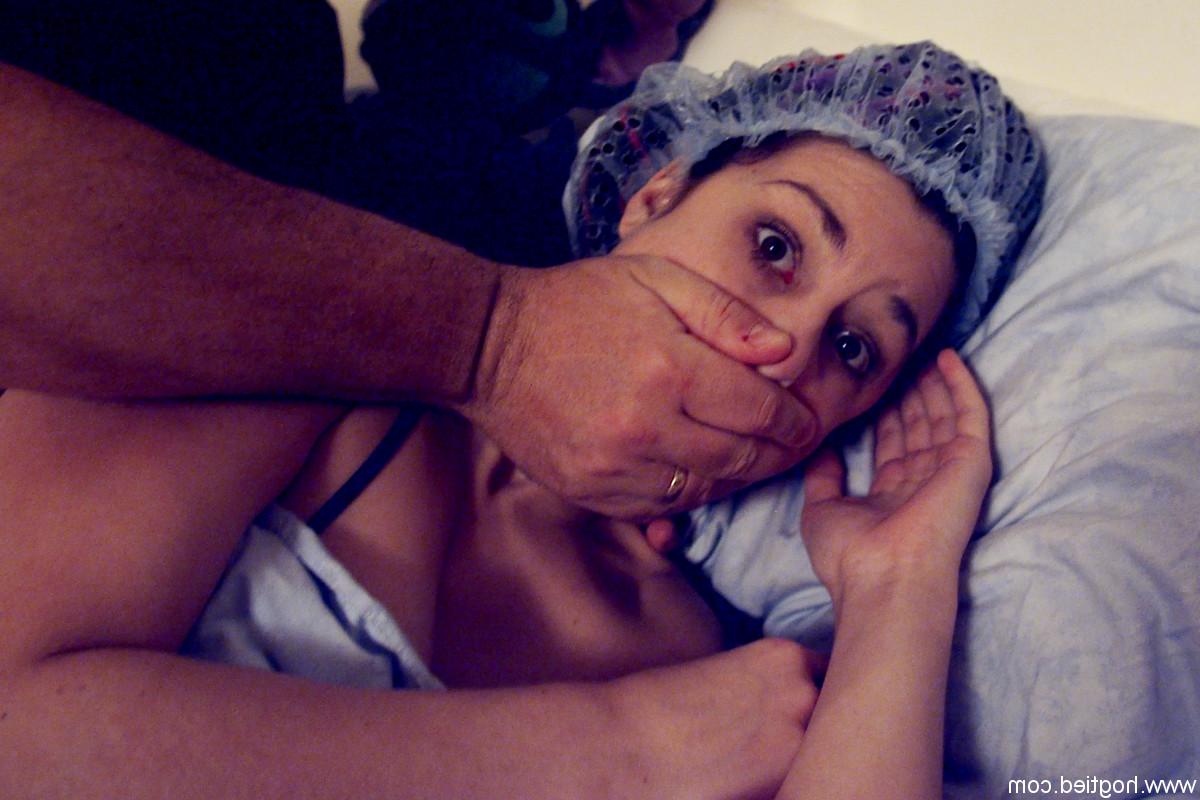 20P MILF with big boobs gets bound, ball-gagged and groped by her master
