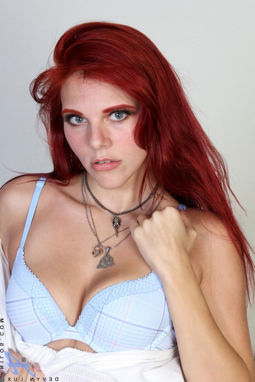 20P Redheaded mom Devyn Lux shows her body with tan lines & toys her beaver