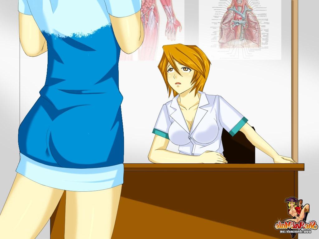 12P Deux transexuelles animées à gros seins se baisent le cul devant le miroir