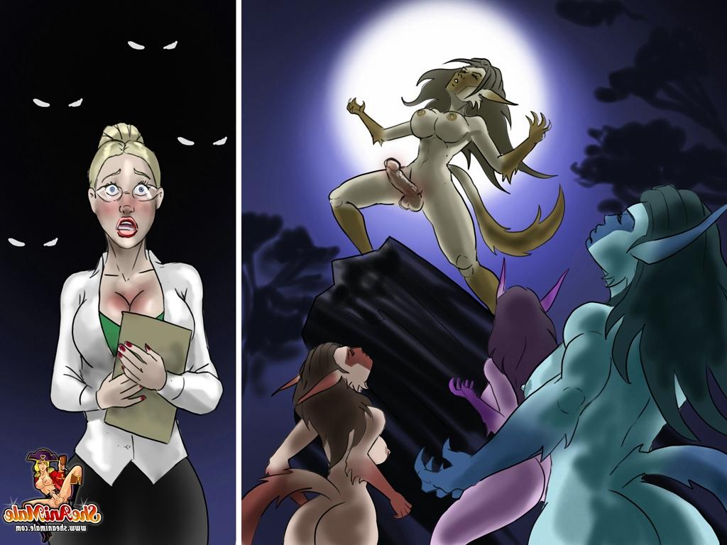 12P Wilde Shemale-Monster ficken einen verlorenen Jungen in einem abgefahrenen Cartoon-Gangbang