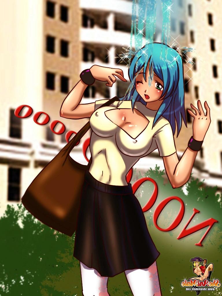 12P Gostosa convida uma travesti Hentai de cabelo azul para sua casa e faz sexo com ela