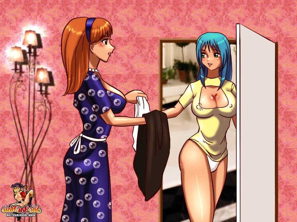 12P Gostosa convida uma travesti Hentai de cabelo azul para sua casa e faz sexo com ela
