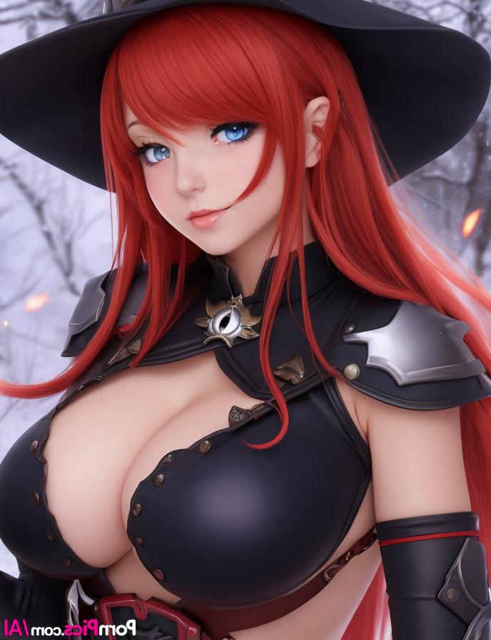 11P La belleza pelirroja hentai Tanine posa con su disfraz atractivo y muestra sus grandes tetas