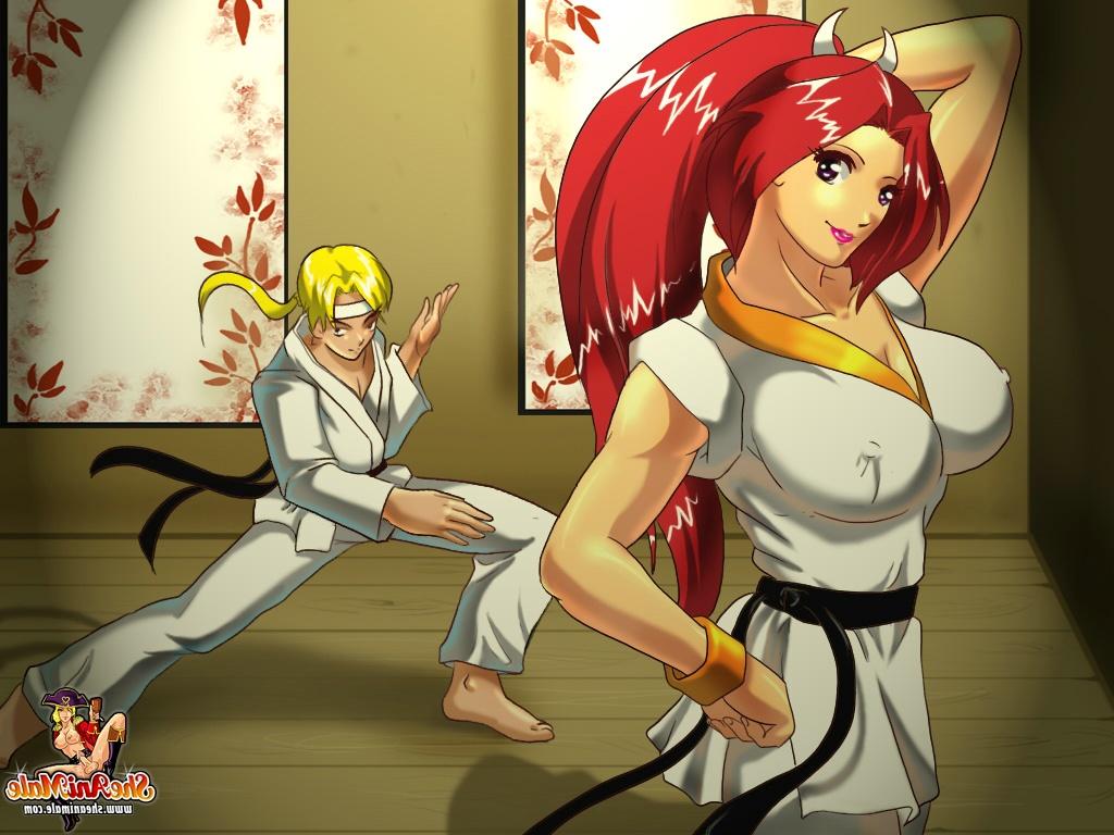 12P Big boobed anime travesti professor de karatê luta e fode com um garanhão loiro