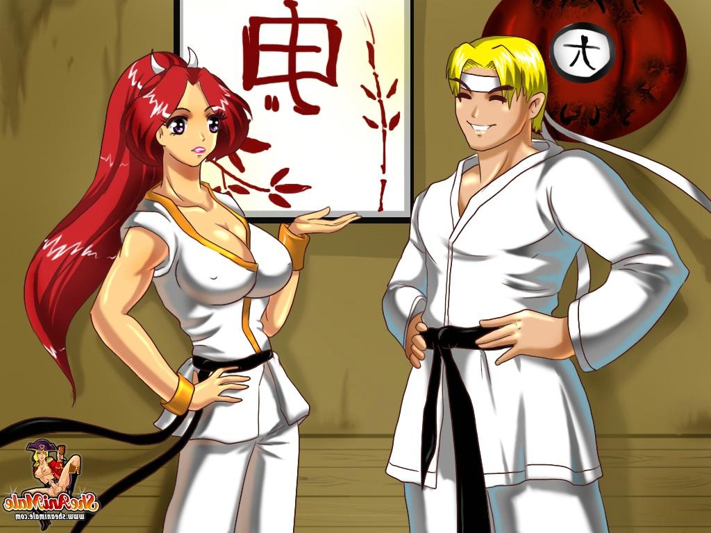 12P Big boobed anime travesti professor de karatê luta e fode com um garanhão loiro