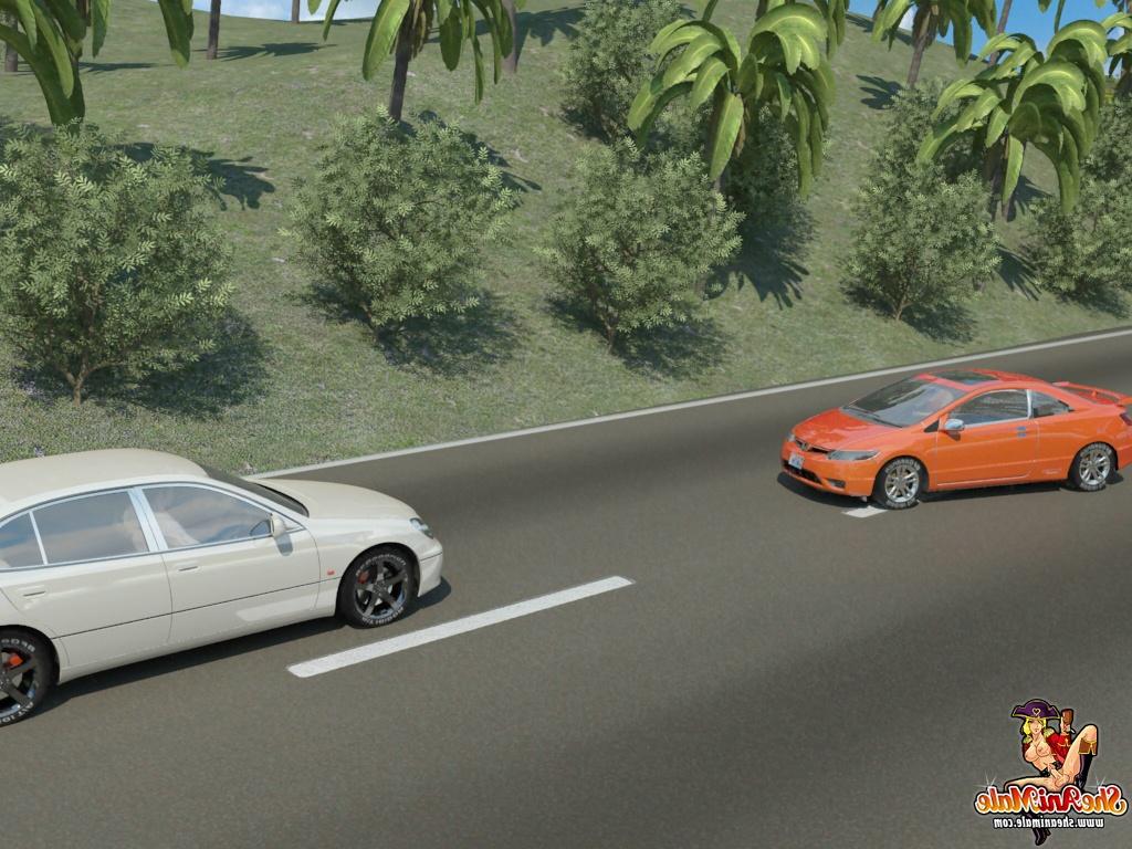 20P Une transexuelle de dessin animé a un accident et s'excuse pour le sexe anal sur la route