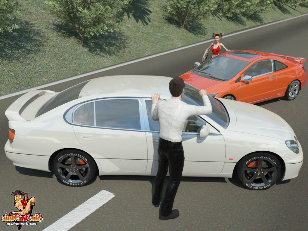 20P Une transexuelle de dessin animé a un accident et s'excuse pour le sexe anal sur la route