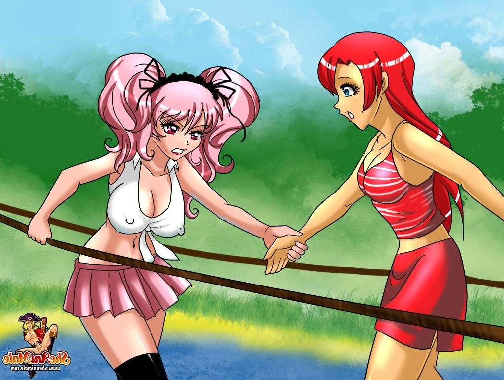12P Hentai travesti resgatador trepa com um gengibre peitudo e dois meninos tímidos ao ar livre