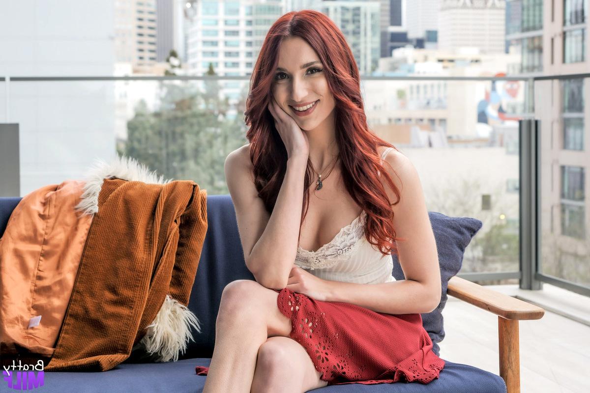 16P Redheaded chick April Snow models by herself before POV sex with a big cock