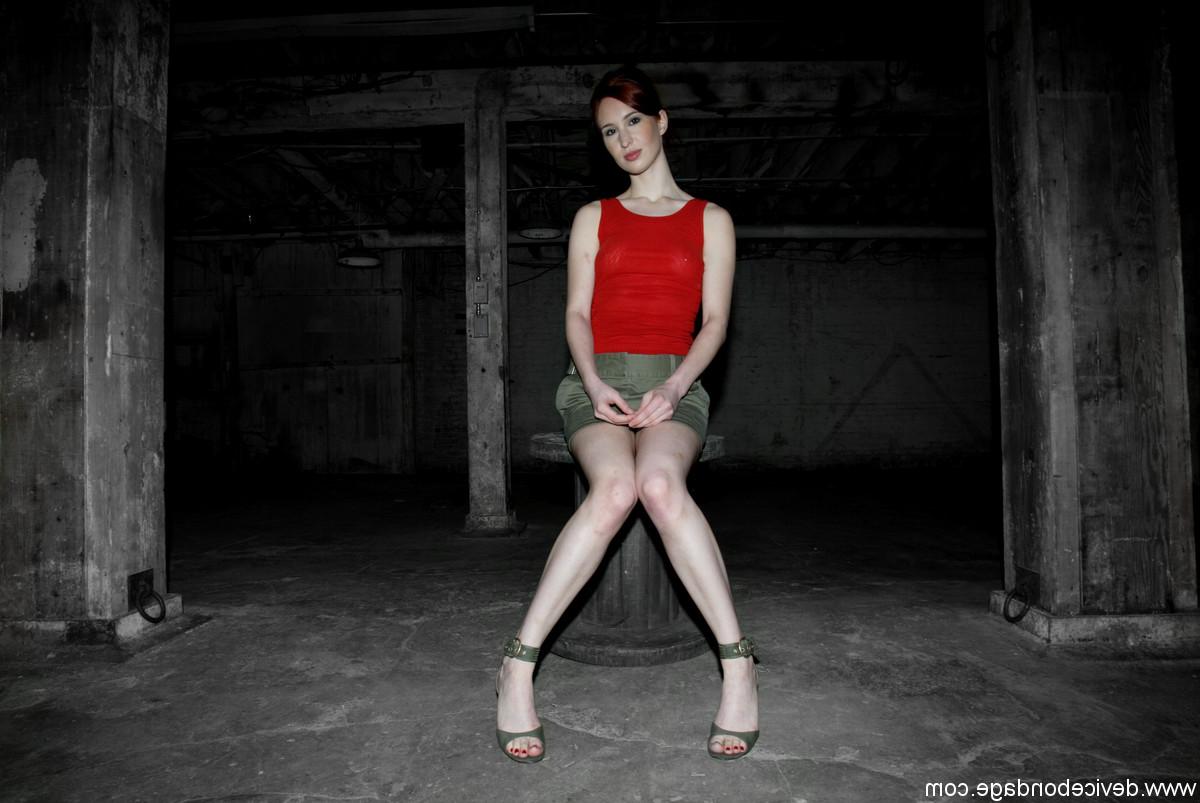 18P Long-legged hottie Calico flashing her panties while posing in the dungeon