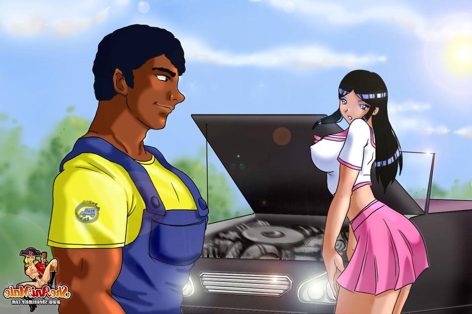 12P Zwei süße Hentai-Transen ficken einen schwarzen Mechaniker, der ihnen bei der Reparatur ihres Autos geholfen hat