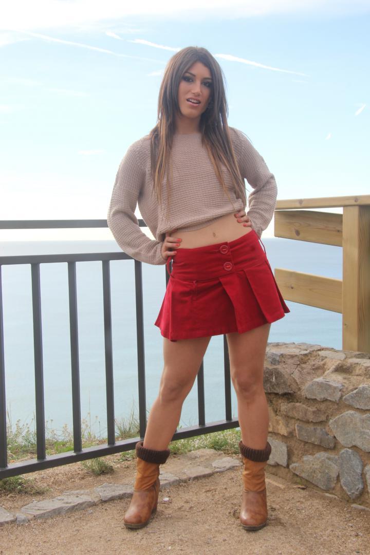 19P Sassy brunette vixen Julia Roca flashes panty upskirt & poses naked in public