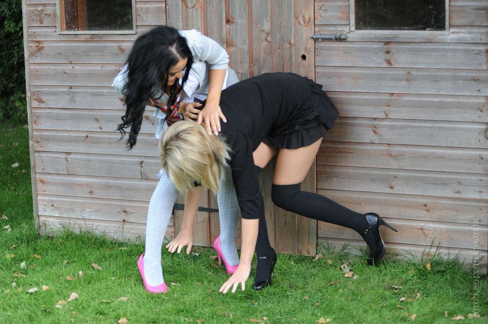 15P Mean girls in heels Amy Green & Kayleigh Williams tear off lingerie