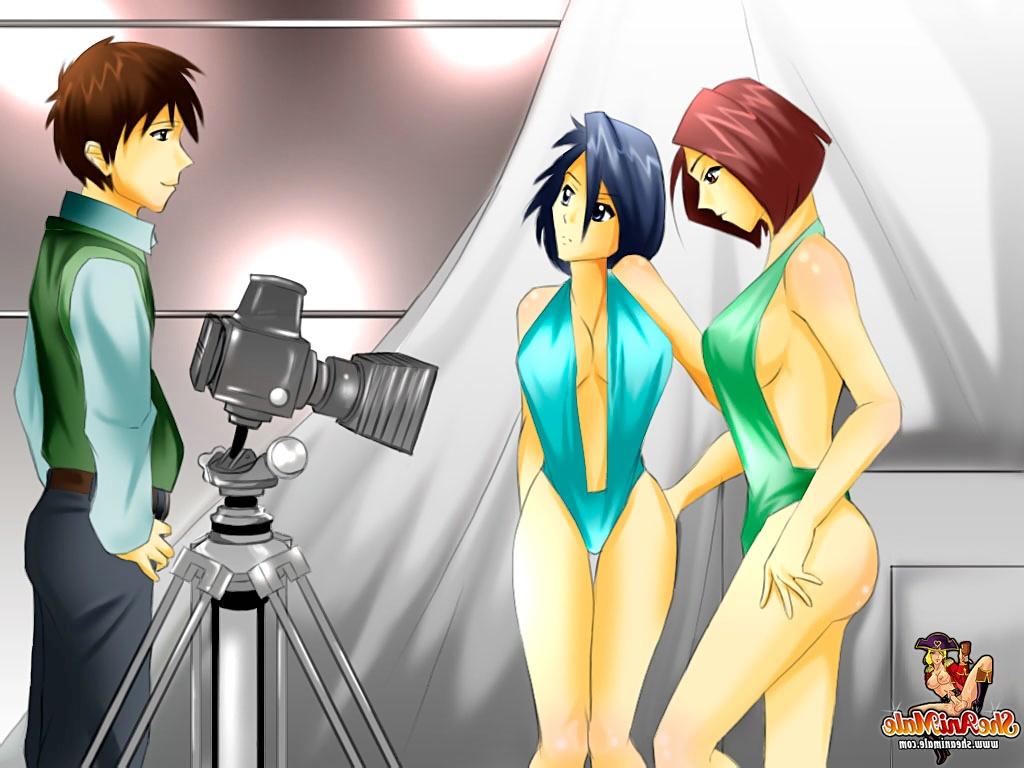12P Animated trannies with skinny bodies strip and fuck each other on set