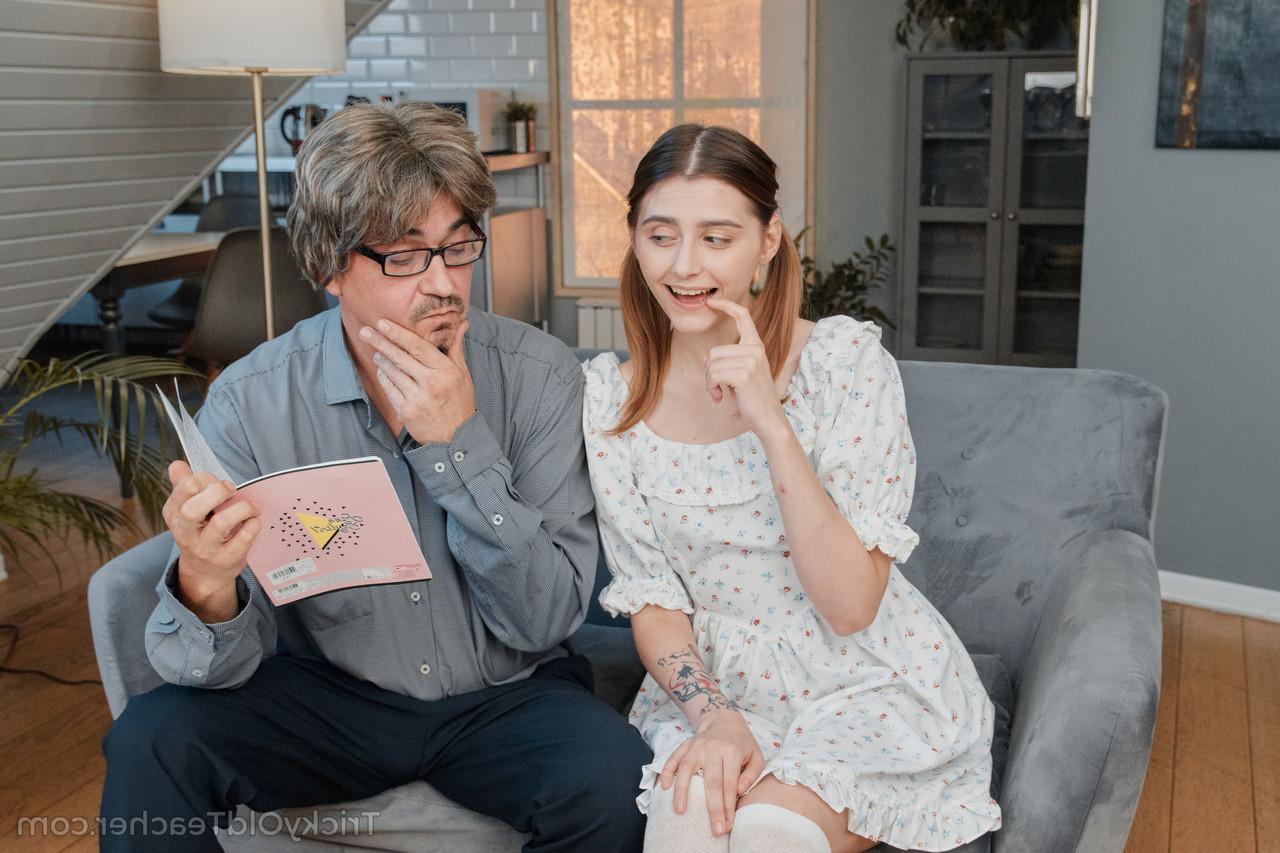16P Young looking girl has sexual intercourse with her old tutor in pigtails