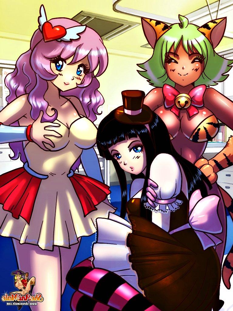 13P Travestis de desenho animado com peitos grandes e redondos se fodem em um trio gostoso