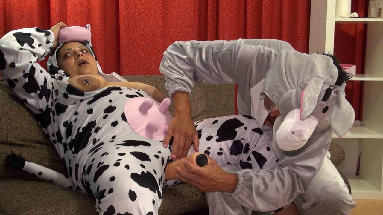 17P Hungry European MILFs in cute panda outfits getting banged by a donkey