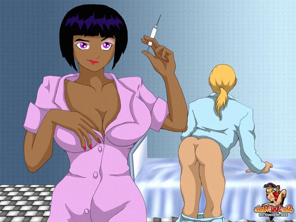 12P Enfermeira travesti de anime peituda e um paciente pendurado fazendo sexo anal um com o outro