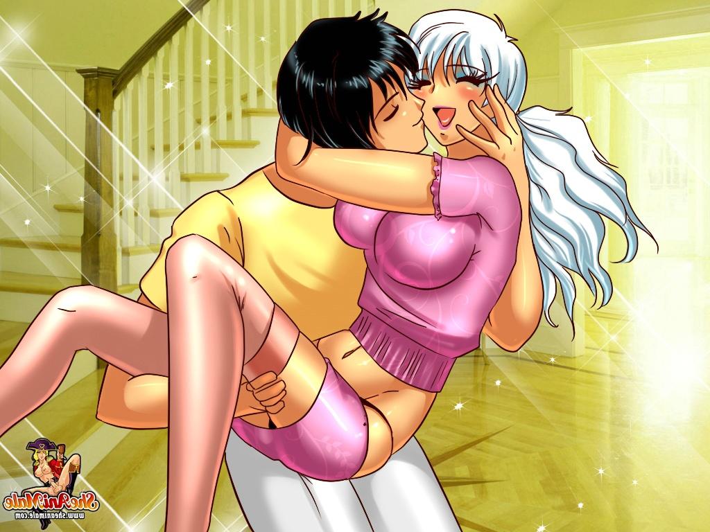12P Transexual animada con pelo blanco muestra sus enormes tetas y monta la polla de un chico