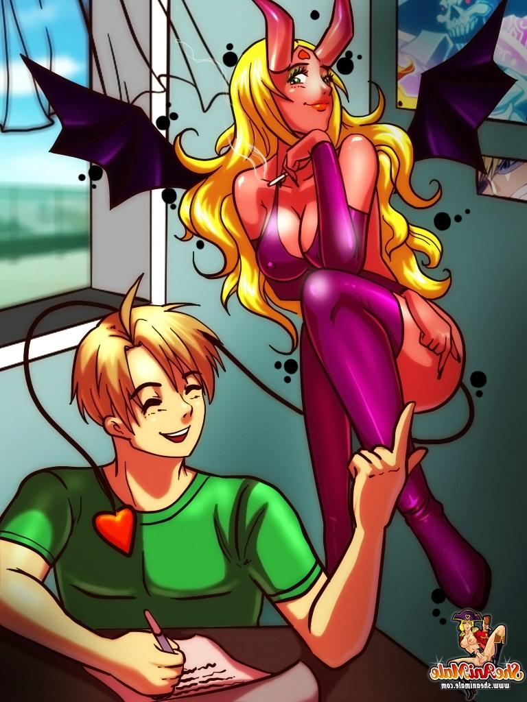 12P Animated tranny devil with amazing tits bangs a blond rock star wannabe