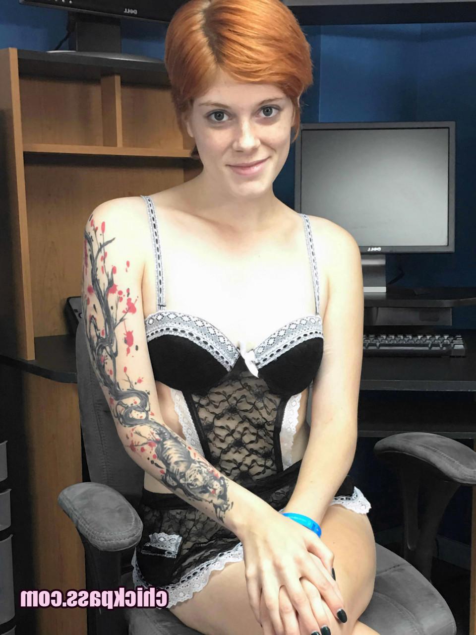 16P Tattooed redhead Ava Little sucks on a cock for the first time